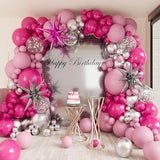 127-Piece Hot Pink and Silver Balloon Arch Kit with Foil Balloons for Party Decor
