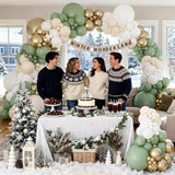 145-Piece Sage Green White and Gold Balloon Arch Kit for Wedding Birthday Party Decor