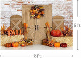 Rustic Fall Barn Backdrop with Pumpkins and Haystack for Thanksgiving Photoshoots