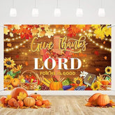 Give Thanks to the Lord Christian Thanksgiving Backdrop with Pumpkins and Leaves