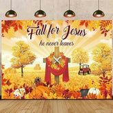 Fall for Jesus Thanksgiving Backdrop with Pumpkins and Sunflowers for Autumn Decor