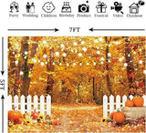 Autumn Forest Backdrop with Pumpkins and White Fence for Thanksgiving Photos