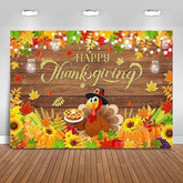 Happy Thanksgiving Backdrop with Pumpkins, Turkey, and Maple Leaves for Fall Photos