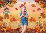 Autumn Pumpkin Harvest Backdrop with Hay and Maple Leaves for Thanksgiving Photos