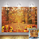 Autumn Maple Forest Backdrop with Pumpkins for Fall Harvest and Thanksgiving Photos