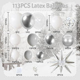 White Silver Balloon Garland Arch Kit 113 Pcs for Christmas & Winter Parties