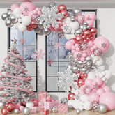 Pink Winter Wonderland Balloon Garland Arch Kit with Snowflake Balloons for Party Decor