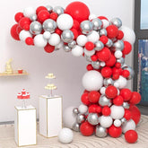 Red White Silver Balloon Garland Arch 122 Pcs for Birthday Wedding Valentine Party Decor