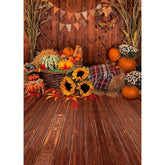 5x7ft Fall Thanksgiving Backdrop with Barn Wooden Floor Pumpkins and Leaves