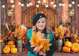 7x5ft Fall Thanksgiving Backdrop with Pumpkin Barn Hay and Maple Leaves