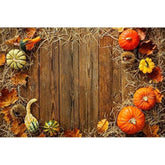 5x3ft Fall Thanksgiving Backdrop with Pumpkins Hay Leaves Rustic Wood Board