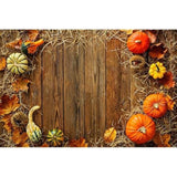 5x3ft Fall Thanksgiving Backdrop with Pumpkins Hay Leaves Rustic Wood Board