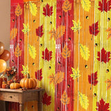 2 Pack Fall Thanksgiving Foil Fringe Curtains with Maple Leaf Pinecone Design