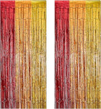 2 Pack Thanksgiving Foil Fringe Curtains Red Gold Orange Fall Party Backdrop