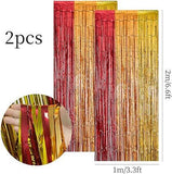 2 Pack Thanksgiving Foil Fringe Curtains Red Gold Orange Fall Party Backdrop
