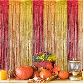 2 Pack Thanksgiving Foil Fringe Curtains Red Gold Orange Fall Party Backdrop