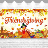 Friendsgiving Banner Backdrop with Turkey Pumpkins Maple Leaves Thanksgiving Decor