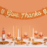 Give Thanks Gold Orange Foil Fringe Banner for Thanksgiving Party Decor 5ft