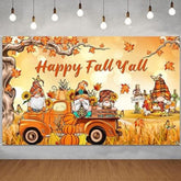 Thanksgiving Banner Backdrop with Gnomes Pumpkins Maple Leaves Fall Decor