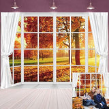 7x5ft Fall Windowsill Backdrop with Forest Maple Leaves for Thanksgiving Photos