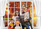 7x5ft Fall Windowsill Backdrop with Forest Maple Leaves for Thanksgiving Photos