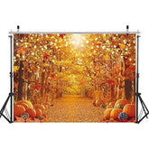 7x5ft Fall Forest Backdrop with Maple Leaves Pumpkins for Thanksgiving Photography