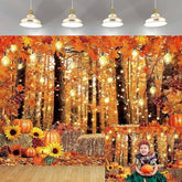 7x5ft Fall Photography Backdrop with Maple Forest Leaves Pumpkins for Thanksgiving