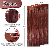 3 Pack 3.3x8.2ft Brown Foil Fringe Backdrop Curtains for Thanksgiving or Birthday Party