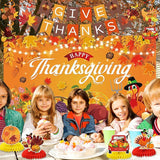 Fall Thanksgiving Party Decoration Set with Give Thanks Banner Maple Leaves and Balloons