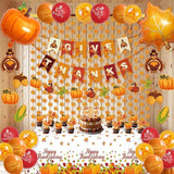 Thanksgiving Party Decor Set with Turkey Balloons, Foil Backdrop, Banner & Tableware