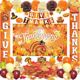 Thanksgiving Party Decor Set with Banner, Hanging Swirls, Turkey & Maple Leaf Balloons
