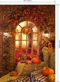 Fall Thanksgiving Photography Backdrop 5x7FT Pumpkin on Haystack for Party Photos