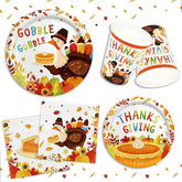 Thanksgiving Turkey Party Kit Autumn Disposable Dinnerware Set with Plates and Napkins for 50