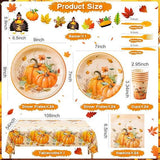 170PCS Thanksgiving Dinnerware Set for 24 Guests with Pumpkin Themed Plates for Fall Party