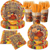 Thanksgiving Paper Dinnerware Set with Plates Napkins Cups and Cutlery for 24 Guests