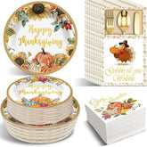 264pcs Thanksgiving Dinnerware Set Plates Napkins Cutlery Fall Harvest Decor