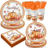 Autumn Thanksgiving Party Dinnerware Set Plates Cups Napkins Cutlery for 24 Guests