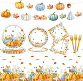 99pcs Fall Thanksgiving Plates Napkins Party Set Pumpkin Leaves Tableware Decor