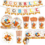194pcs Thanksgiving Party Tableware Set Plates Napkins Tablecloth for 24 Guests