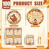 100pcs Thanksgiving Turkey Tableware Set Plates Napkins Forks for Fall Party
