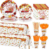 Thanksgiving Tableware Set: 194 Pcs Plates, Cups, Napkins & Cutlery - Serves 24