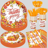 Thanksgiving Tableware Set: 175 Pcs Plates, Cups, Napkins & Cutlery - Serves 25