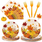 Thanksgiving Plates & Napkins Set: 100 Pcs Pumpkin Dinnerware - Serves 25