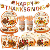 Thanksgiving Tableware Set: 142 Pcs Plates, Napkins & Tablecloth for Fall Dinner
