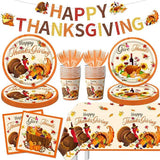 Thanksgiving Tableware Set: 142 Pcs Plates, Napkins & Tablecloth for Fall Dinner