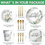 Thanksgiving Plates & Napkins Set: Fall Pumpkin Dinnerware and Cutlery - Serves 24