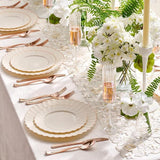 HEAVYWEIGHT Thanksgiving Plastic Plates Set: 175 Pc Rose Gold Trim - Serves 25