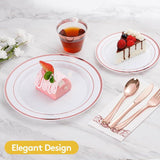 Rose Gold Dinnerware Set: 175 Pcs Plates, Napkins, Cups & Cutlery - Serves 25