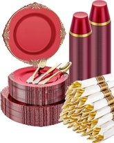 350-Pc Red Disposable Dinnerware Set: Plates, Silverware, Napkins & Cups - Serves 50