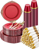 350-Pc Red Disposable Dinnerware Set: Plates, Silverware, Napkins & Cups - Serves 50
